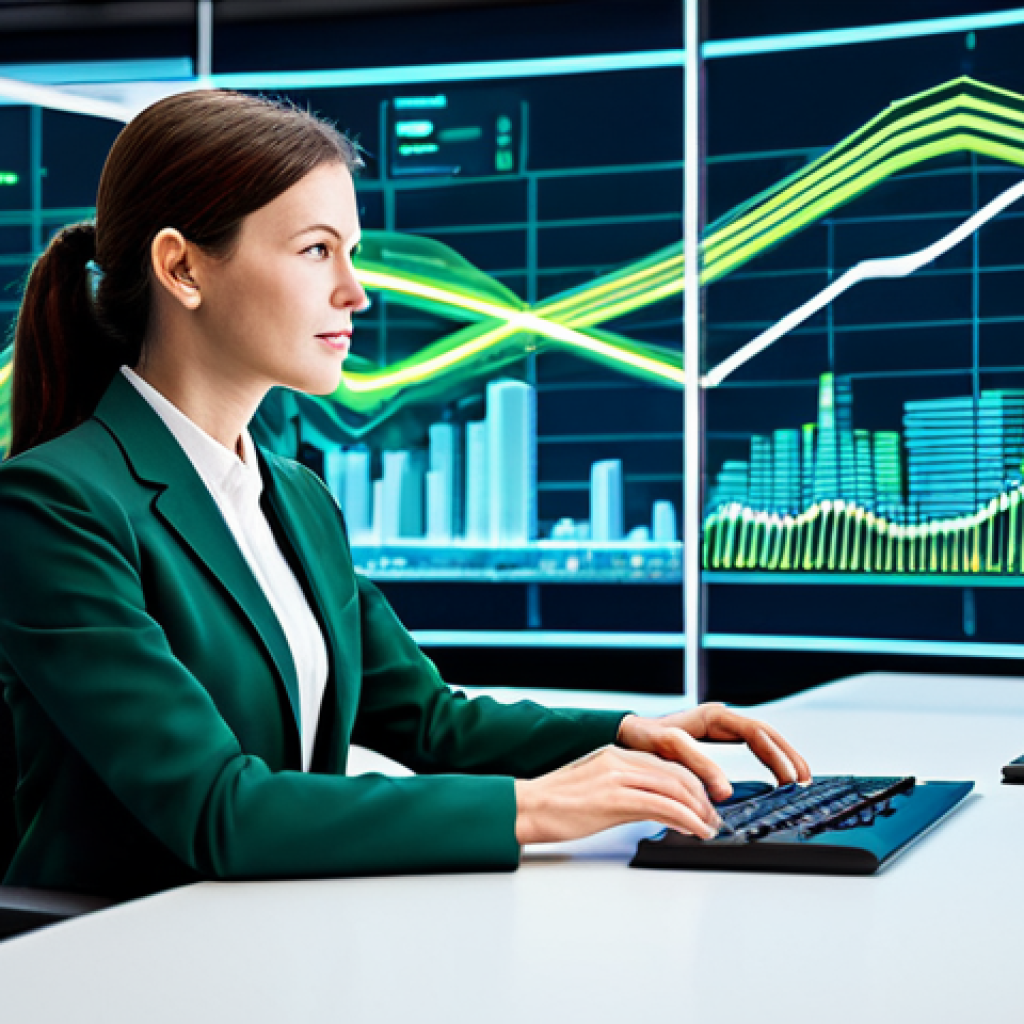 A focused, professional city planner in a modest business suit, fully clothed, sitting at a sleek, ergonomic console in a brightly lit, modern urban planning control center. Large, vibrant holographic projections of a meticulously designed futuristic city are displayed before them, showcasing intricate traffic patterns, sustainable green energy infrastructure, and subtle indicators of AI citizen activity and complex resource flow. The image captures the essence of advanced AI systems and sustainable development. Professional photography, high detail, sharp focus, perfect anatomy, correct proportions, natural pose, well-formed hands, proper finger count, natural body proportions, professional dress, appropriate attire, safe for work, appropriate content, fully clothed, modest.