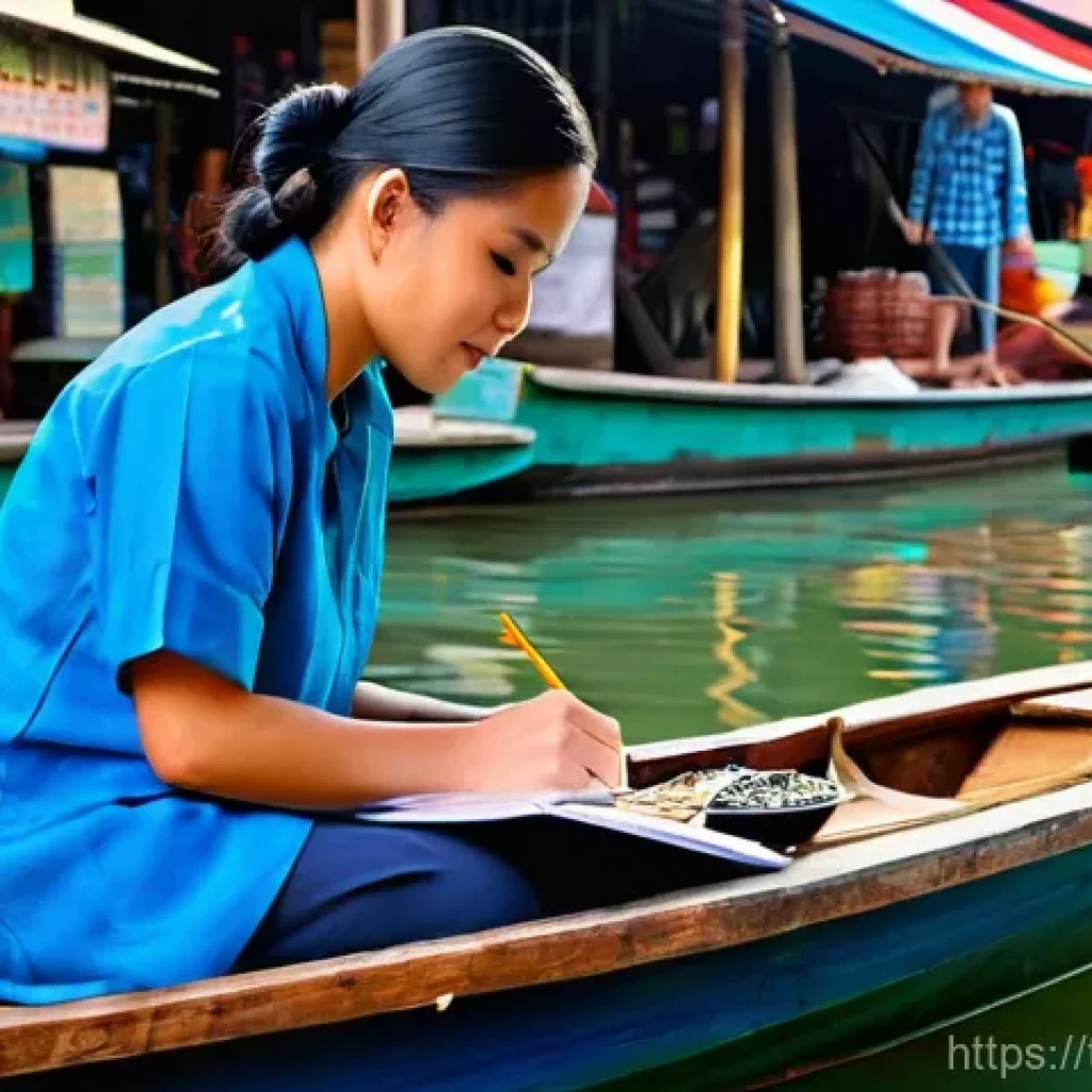 시뮬레이션게임 제작 과정 - **"Amphawa Market Inspiration"** A vibrant, sunlit scene at the Amphawa Floating Market in Thail...