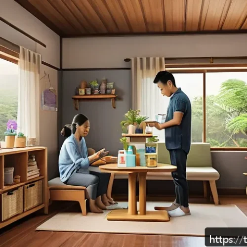 Home 33 플레이스테이션 시뮬레이션게임 추천 - A highly detailed virtual life simulation scene featuring a Thai urban family home interior decorate...