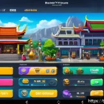 Home 18 시뮬레이션게임 수익 모델 분석 - A vibrant scene of a mobile simulation game interface showcasing an in-game shop filled with various...